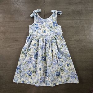Vtg Handmade Grannie Annie Blue Floral Girls Floral Dress Size Large Sundress